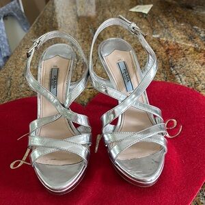 Prada Silver Heels with Elegant Strappy Design